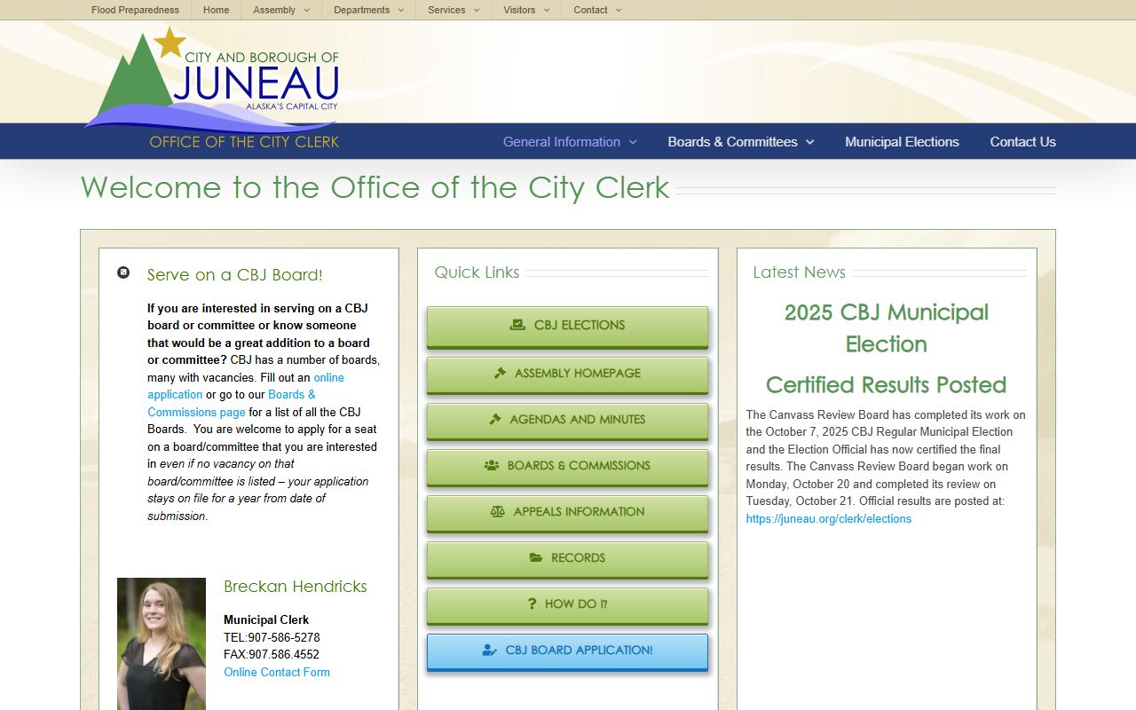 Juneau phone directory municipal clerk page