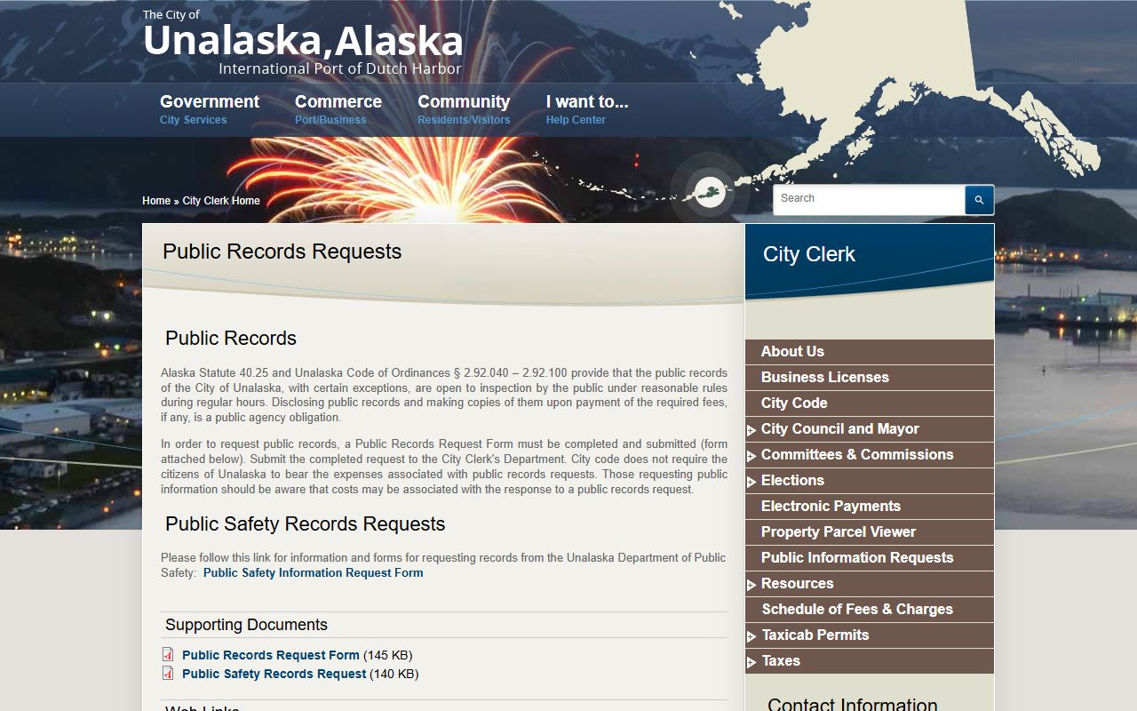 Unalaska public records phone directory request page