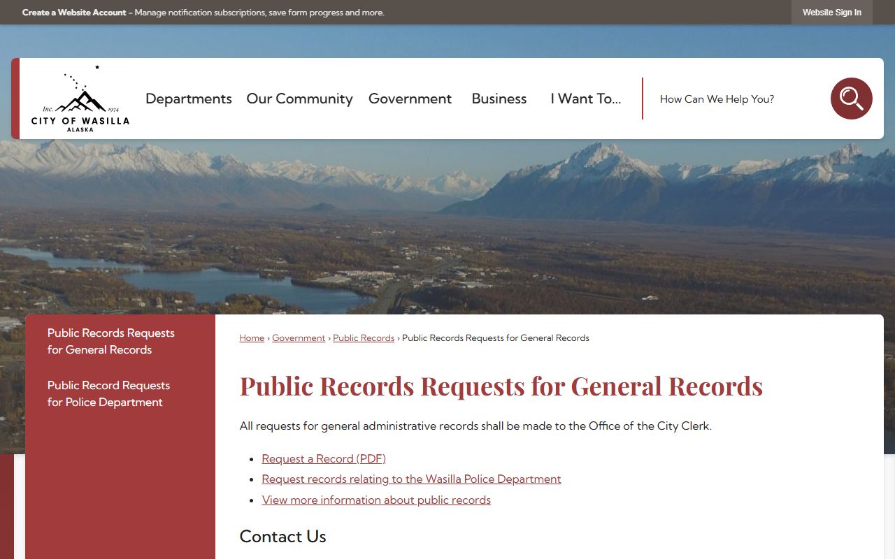 Wasilla public records phone directory request page