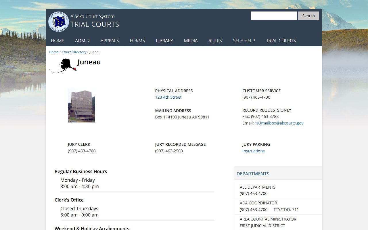 Juneau court directory phone numbers from Alaska Court System