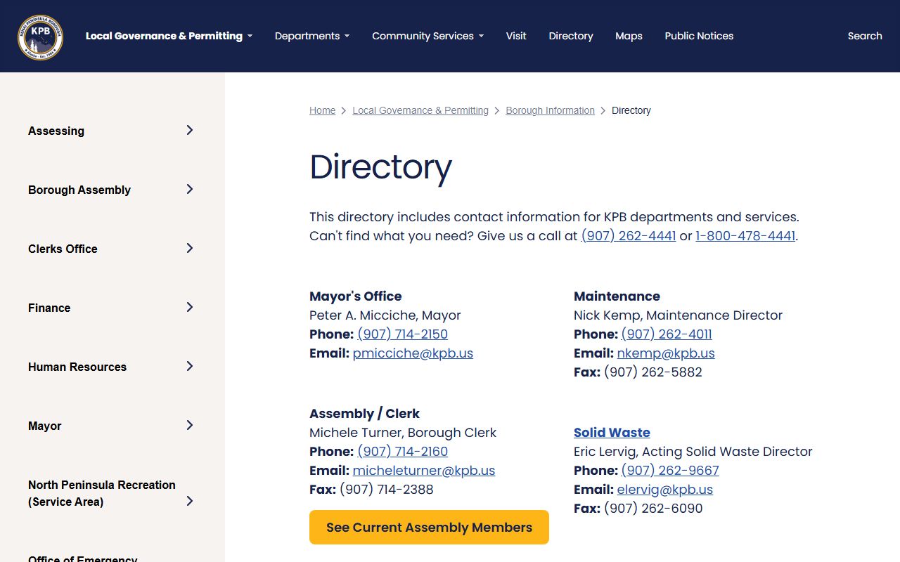 Kenai Peninsula Borough department directory phone numbers