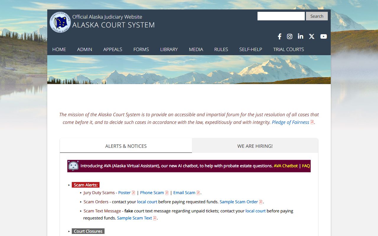 Alaska phone directory court system website