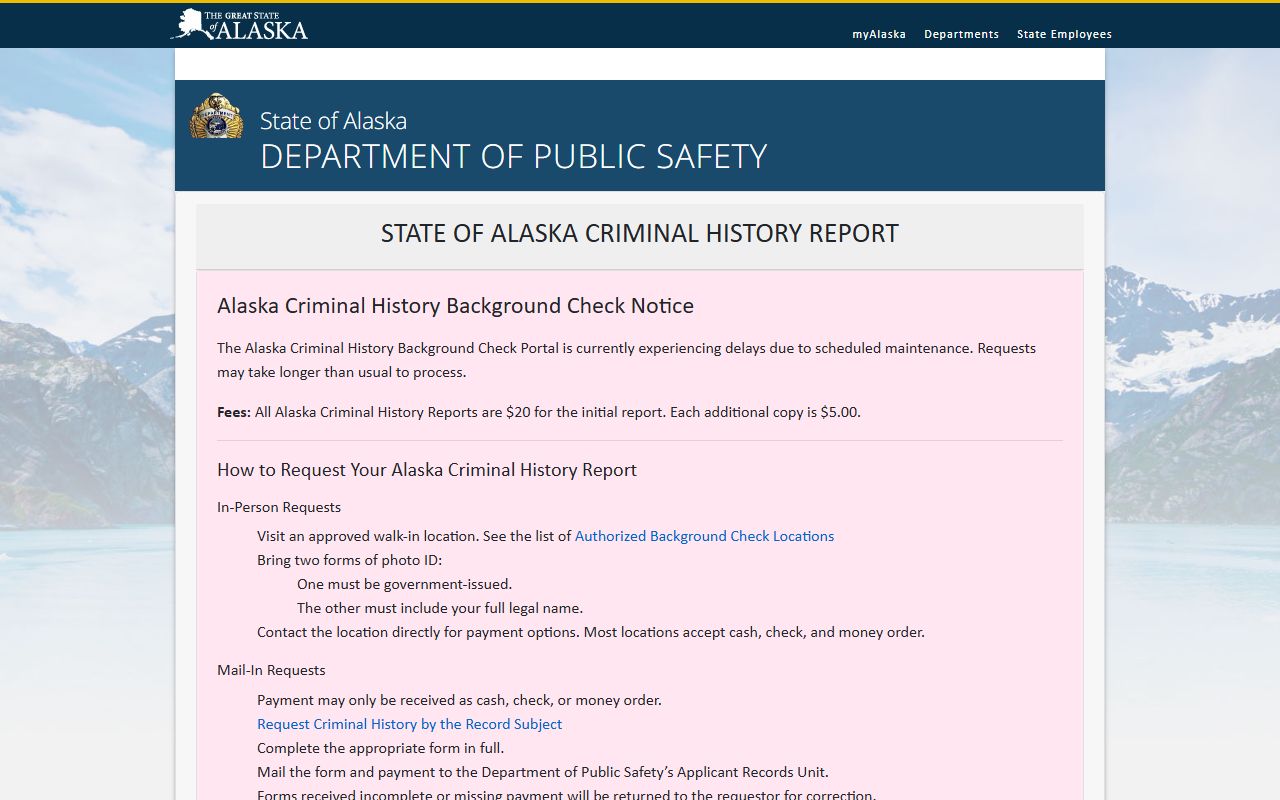 Alaska phone directory criminal history background check