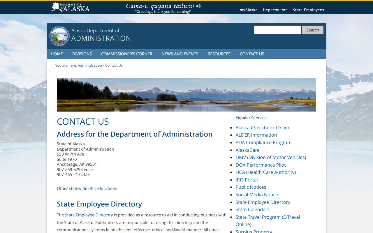 Alaska phone directory department of administration