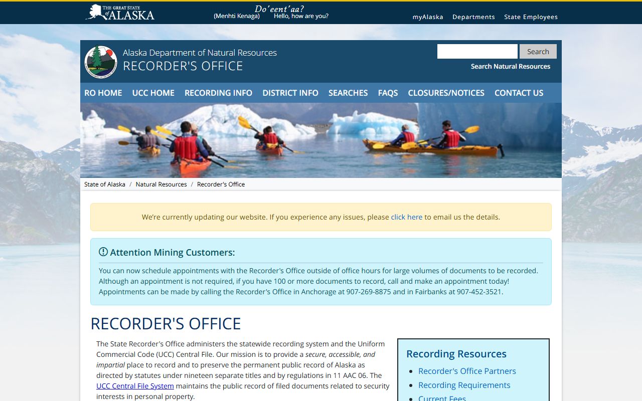 Alaska phone directory DNR recorders office