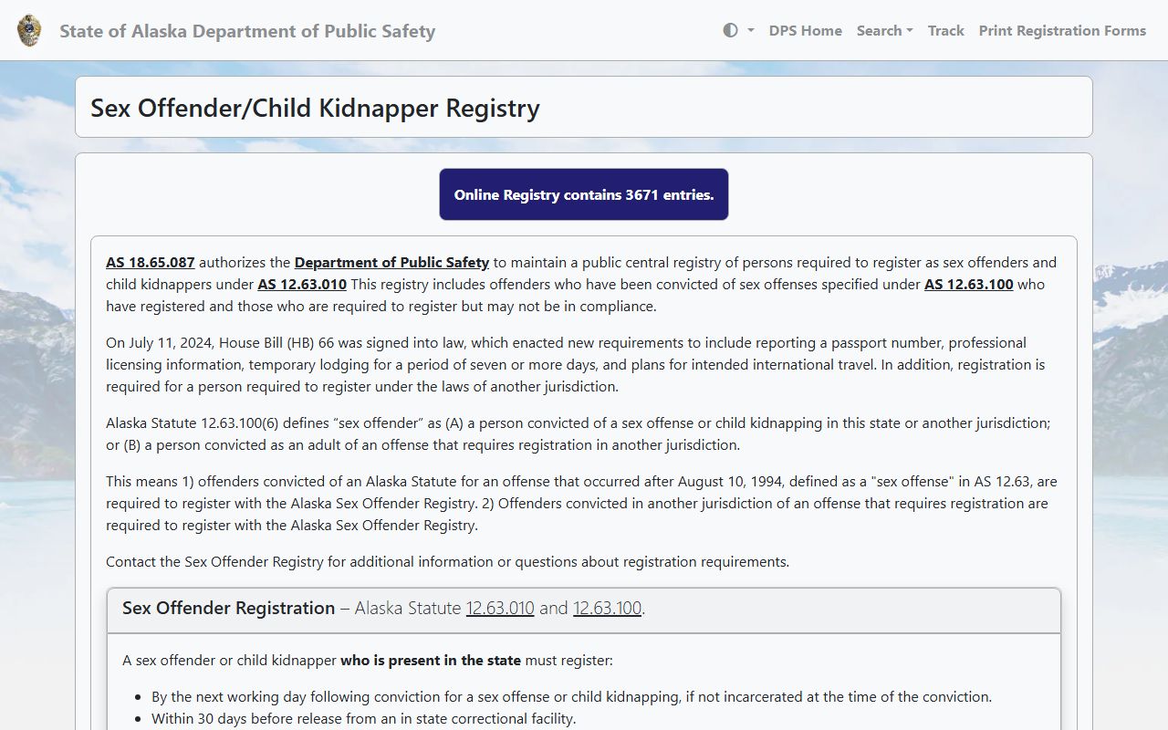 Alaska phone directory sex offender registry